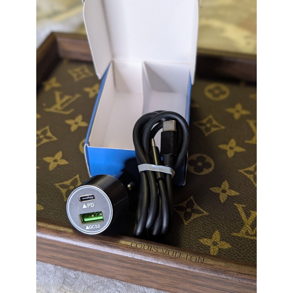Meagoes 2-Port Fast Charge Car Charger USB-C/USB-A w/ Charging Cable Black